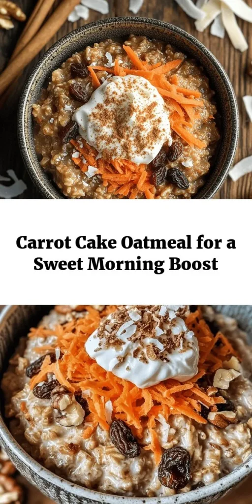 Start your morning with this delicious Carrot Cake Oatmeal that perfectly combines the flavors of rich carrot cake into a wholesome breakfast! Made with rolled oats, grated carrots, and a touch of brown sugar or maple syrup, this recipe is both satisfying and nutritious. Top it off with cream cheese or Greek yogurt and your favorite nuts for added crunch. In just 15 minutes, enjoy a cozy bowl that’s sure to brighten your day! #BreakfastRecipe #HealthyLiving