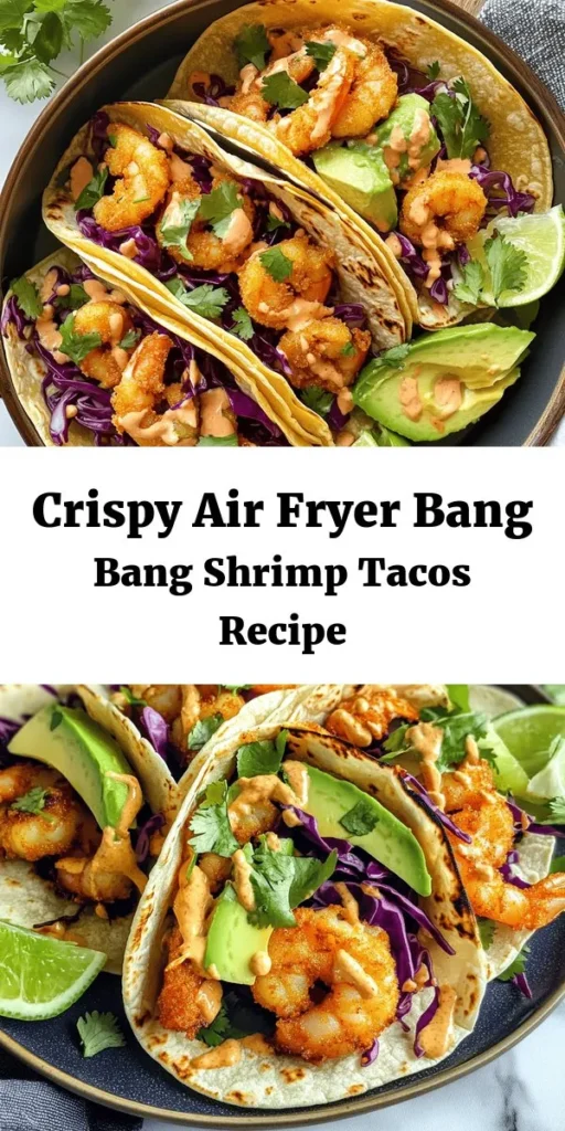 Try these Air Fryer Bang Bang Shrimp Tacos for a delicious twist on taco night! Tender shrimp are coated in a crunchy panko crust and cooked to perfection in the air fryer. Toss them in a creamy bang bang sauce and load them up in warm tortillas with fresh cabbage and avocado. Perfect for a quick weeknight dinner or a fun gathering, these tacos are sure to impress! Enjoy with lime wedges for an extra burst of flavor.