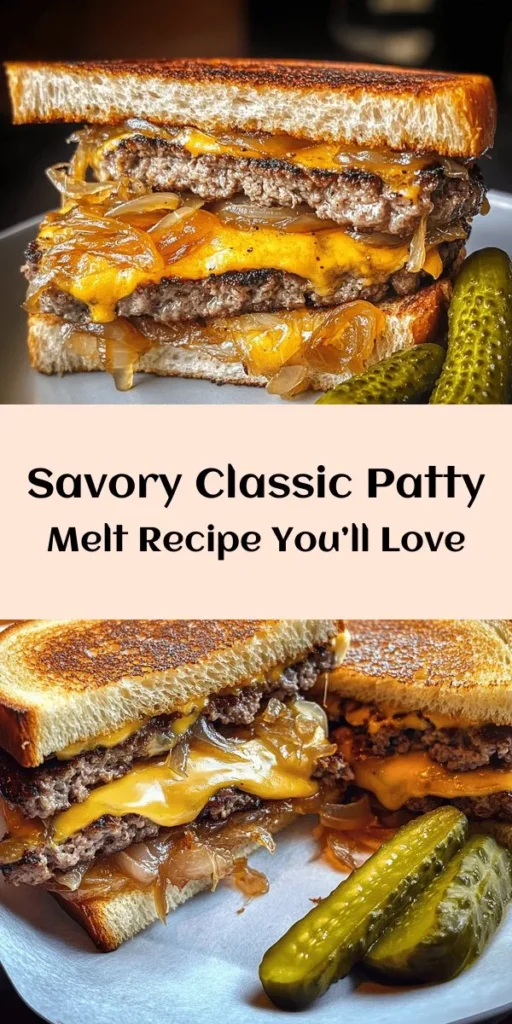 Indulge in a mouthwatering classic with this Patty Melt Delight! Perfectly seared beef patties topped with gooey melted cheese and sweet caramelized onions, all nestled between crispy rye bread. This comforting recipe is simple to make and ideal for a satisfying lunch or dinner. In just 45 minutes, you can create two delicious sandwiches that are sure to please any burger lover. Don’t forget to serve with pickles for an extra crunch!