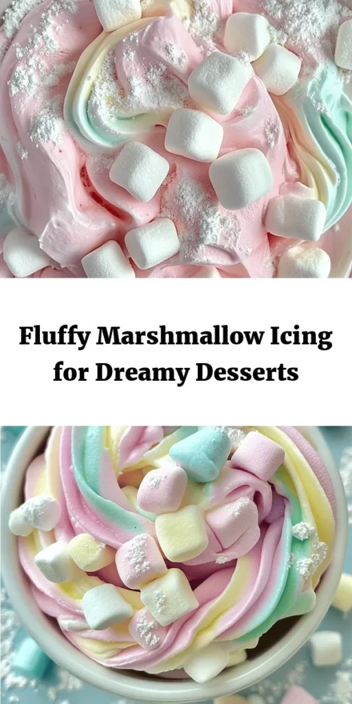 Elevate your baking with this Fluffy Fantasy Marshmallow Icing! This easy recipe combines mini marshmallows, butter, and powdered sugar for a light and airy frosting that's perfect for cakes, cupcakes, and cookies. With just a few simple steps, you can whip up a delightful treat in just 10 minutes. Add some vibrant food coloring for a fun twist! Enjoy a sweet finish to your favorite desserts or store it for later use. Happy baking!