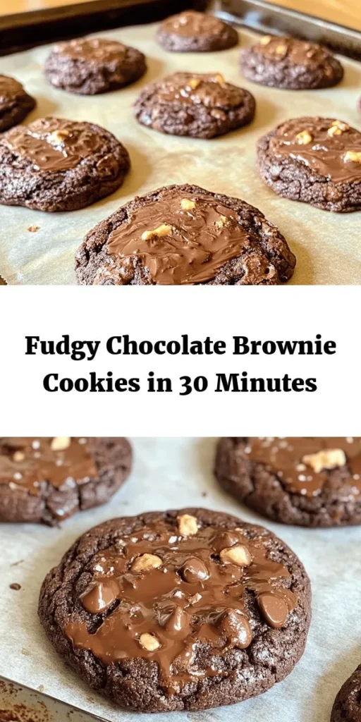 Indulge in these fudgy chocolate brownie cookies that combine the best of both worlds! With a rich and gooey center, these cookies are made with melted butter, eggs, and semi-sweet chocolate chips for that ultimate chocolate flavor. Perfect for sharing (or keeping to yourself!), these easy-to-make treats are ready in just 30 minutes. Add walnuts for a crunch or extra chocolate chips for a decadent finish. Dive into chocolate bliss today!