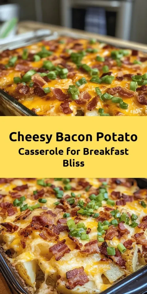 Start your day off right with this delicious Cheesy Bacon Potato Breakfast Casserole! Packed with layers of tender potatoes, crispy bacon, and a blend of gooey cheddar and mozzarella, this dish is a breakfast lover's dream. Whip it up with simple ingredients like eggs, sour cream, and green onions for a hearty meal. Perfect for feeding a crowd or meal prep, this comforting casserole is sure to become a family favorite. Enjoy warm and savor every bite!