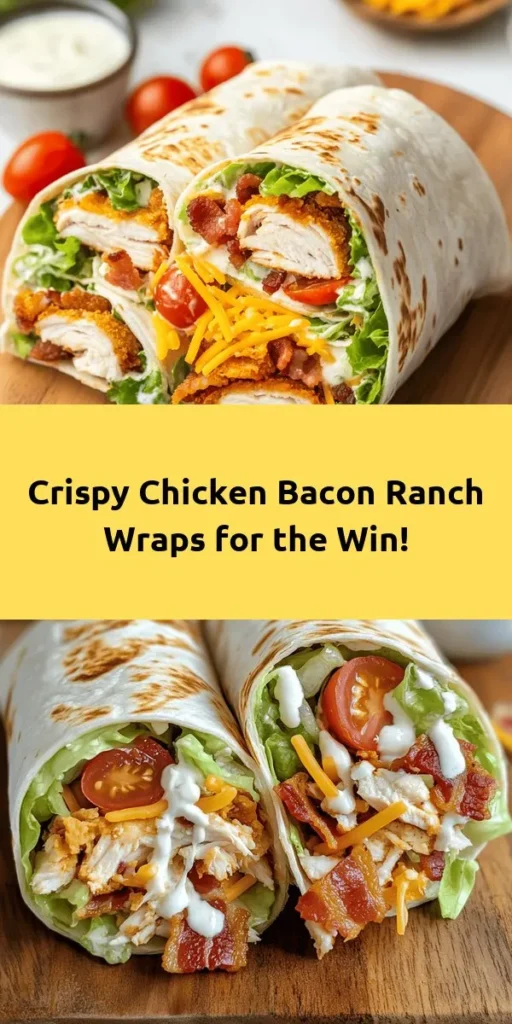 Looking for a delicious and satisfying meal? Try this Crispy Chicken Bacon Ranch Wrap! Stuffed with tender chicken, crunchy bacon, fresh lettuce, and juicy cherry tomatoes, all drizzled with creamy ranch dressing, it’s perfect for lunch or a quick dinner. With just 30 minutes of prep time, you can whip up two wraps that are not only tasty but also customizable with your favorite toppings. Roll them up and enjoy this flavorful treat!