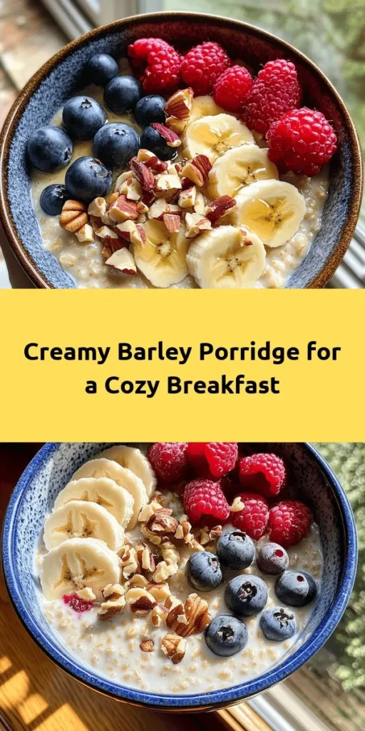 Start your day with this creamy barley porridge that’s both delightful and nutritious! Made with pearl barley, almond milk, and a hint of cinnamon, this warm breakfast is perfect for cozy mornings. It's easy to prepare in under an hour and customizable with your favorite toppings like fresh berries, bananas, or nuts. Sweeten it up with maple syrup or honey for a touch of sweetness! Enjoy a healthy and satisfying bowl that will keep you full and happy.