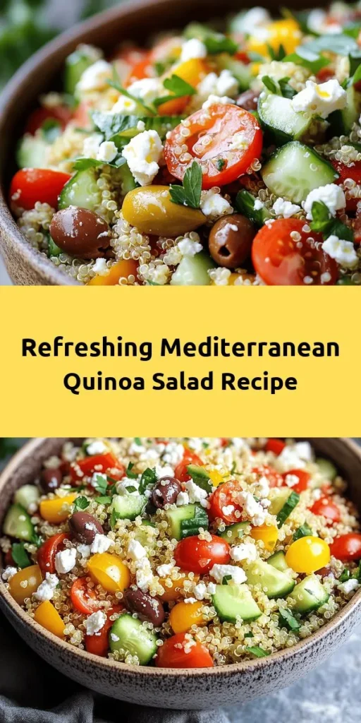 Brighten up your meals with this delicious Mediterranean Quinoa Salad! Packed with fresh veggies, feta cheese, and a zesty lemon dressing, it's not just a feast for the eyes but also super nutritious. Quick to prepare and perfect for meal prep, this salad is ideal for lunches or a light dinner. Just cook the quinoa, mix in the fresh ingredients, and let it chill. Enjoy the flavors of the Mediterranean in every bite! Ready in 45 minutes and keeps well in the fridge for up to three days.