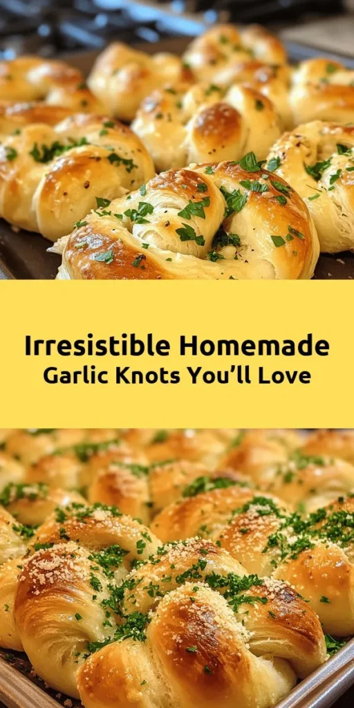 Indulge in the delightful goodness of homemade garlic knots! This easy recipe combines all-purpose flour, warm water, and fragrant garlic for irresistible knots that are perfect for any meal or snack. You'll knead the dough to perfection, let it rise, and then shape each piece into a knot that bakes to a golden brown. Finish them off with a buttery garlic and parsley glaze for an extra flavor boost. Perfect for sharing, these knots are sure to become a family favorite!