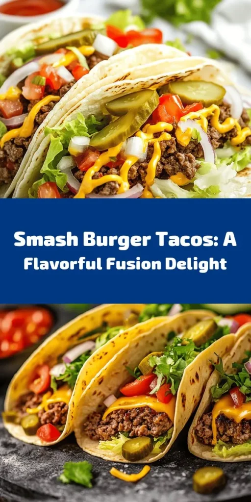 Get ready to elevate taco night with these Easy Smash Burger Tacos! Juicy beef patties seasoned with garlic and onion create the perfect base, topped with fresh lettuce, tomatoes, cheese, and your favorite condiments. This fun twist on classic burgers and tacos is quick to make and sure to impress. With just 25 minutes from prep to plate, these mouthwatering tacos are perfect for a weeknight dinner or a casual gathering. Spice it up with jalapeños for an extra kick!