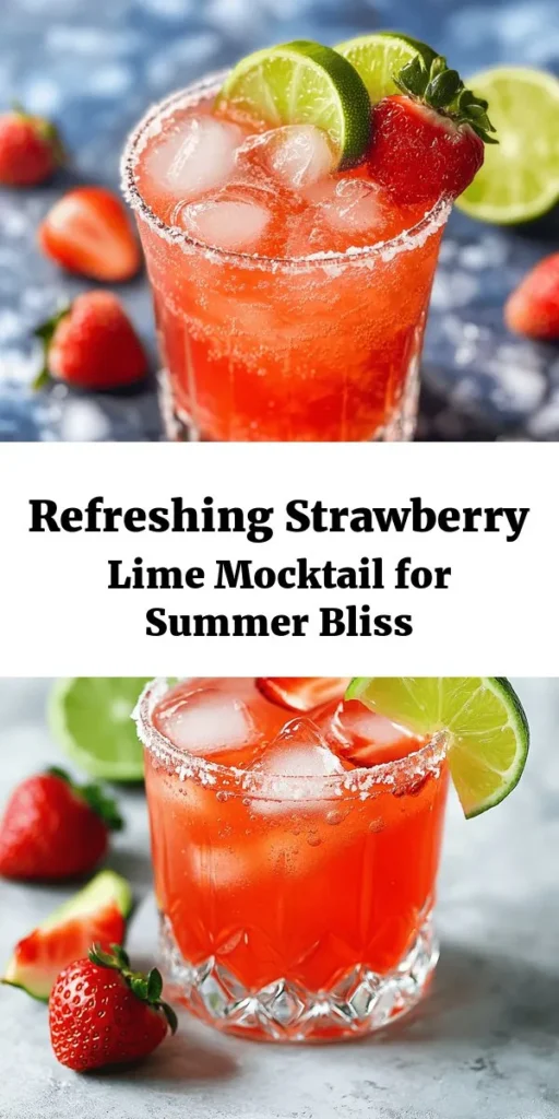 Get ready to sip on a refreshing Strawberry Lime Mocktail Margarita! This deliciously fruity drink combines fresh strawberries, zesty lime juice, and coconut water for a tropical twist. Perfect for any occasion, simply blend the ingredients, mix in some soda water, and serve over ice. Don’t forget to garnish with lime wedges and strawberry slices for that extra flair. A delightful way to cool off without the alcohol! Enjoy this vibrant mocktail in just 10 minutes.