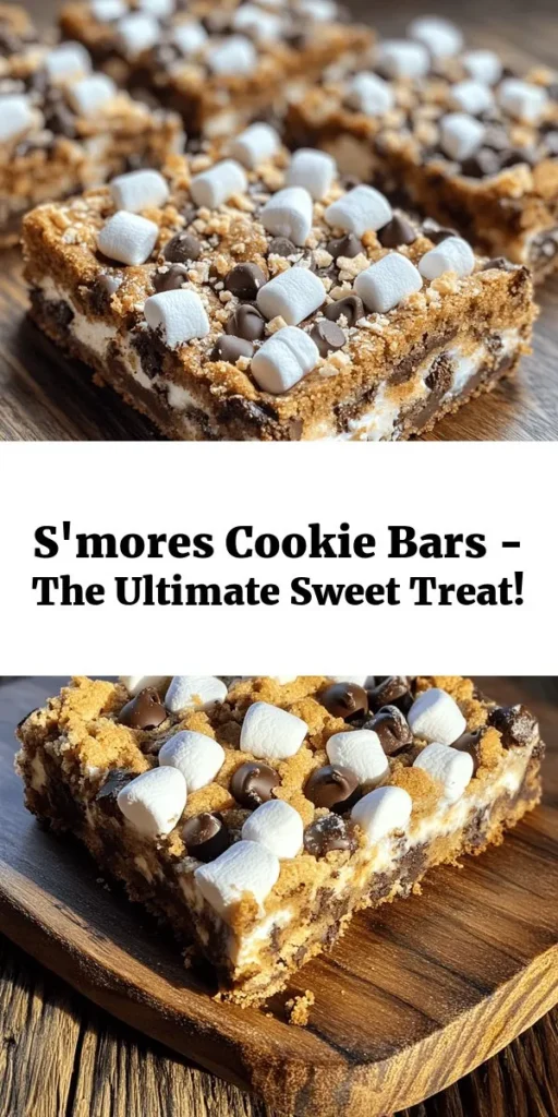 Indulge in the ultimate treat with these S'mores Cookie Bars! Rich, chewy, and packed with chocolate chips, mini marshmallows, and crushed graham crackers, these bars are a delicious twist on the classic campfire favorite. Perfect for sharing at parties or enjoying as a sweet snack, they come together in just 45 minutes. Follow the simple steps for a dessert that will leave everyone craving more. Perfect for s'mores lovers!