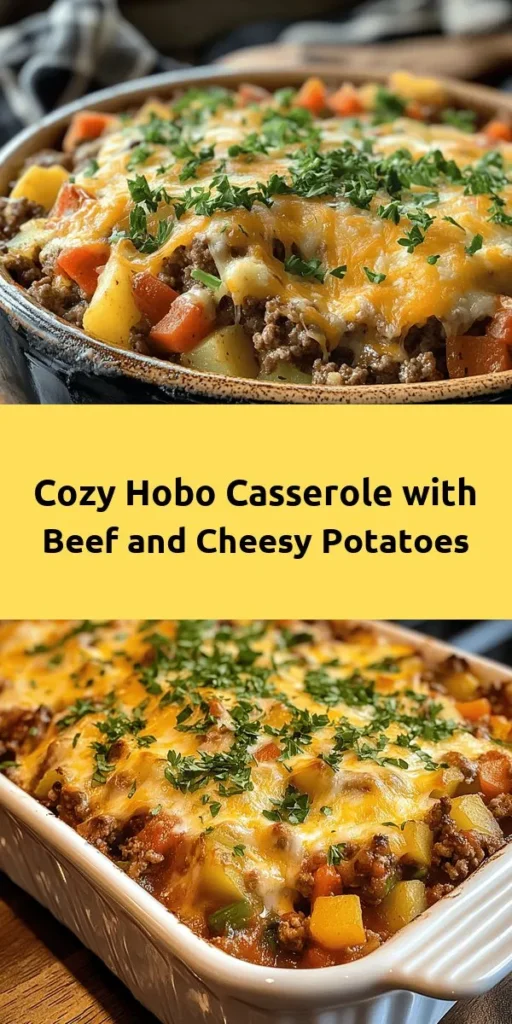 Looking for a hearty meal that’s easy to make? Try this Hobo Casserole Delight! Packed with ground beef, tender potatoes, and colorful mixed veggies, it's a family favorite. Just sauté onion and beef, mix with diced tomatoes and spices, then bake until bubbly and golden with melted cheddar on top. Perfect for busy weeknights, this dish serves six and is sure to please everyone at the table. Don't forget to garnish with fresh parsley for an extra touch!
