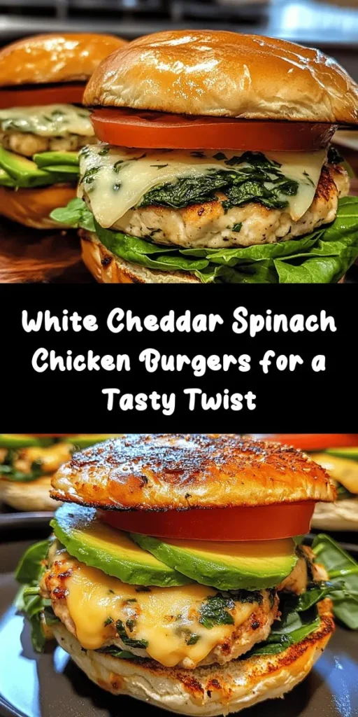 Delight in these juicy White Cheddar and Spinach Chicken Burgers, packed with flavor and loaded with nutrients! Made with fresh spinach, creamy white cheddar, and crispy breadcrumbs, this recipe is a perfect twist on traditional burgers. In just 30 minutes, you'll have four delicious patties ready to grill, topped with your favorite extras like avocado and tomato. A quick, nutritious meal for any day of the week! Serve them on toasted buns and enjoy a satisfying bite!