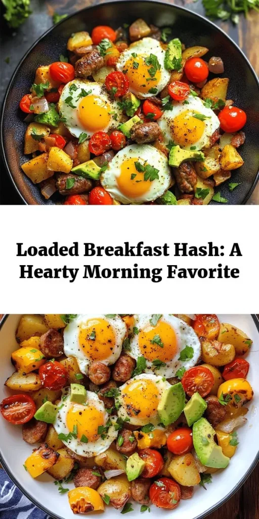 Start your day right with this easy Loaded Breakfast Hash! This hearty dish combines diced potatoes, sautéed onions, bell peppers, and juicy cherry tomatoes with your choice of sausage or bacon. Top it off with perfectly cooked eggs, and don’t forget to add fresh parsley or green onions for a burst of flavor. Customize it with cheese, avocado, or a drizzle of hot sauce. It’s a delicious way to kick off your morning, serving 4 in just 25 minutes!