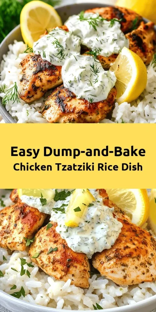 Discover the ease of this Dump-and-Bake Chicken Tzatziki with Rice recipe! Perfect for busy nights, it combines tender chicken breasts, fluffy rice, and a refreshing tzatziki sauce made with Greek yogurt, cucumber, garlic, and dill. Simply season, bake, and serve for a delicious meal that the whole family will love. Ready in just under an hour, this dish is both flavorful and satisfying. Don’t forget to garnish with fresh parsley for a pop of color!
