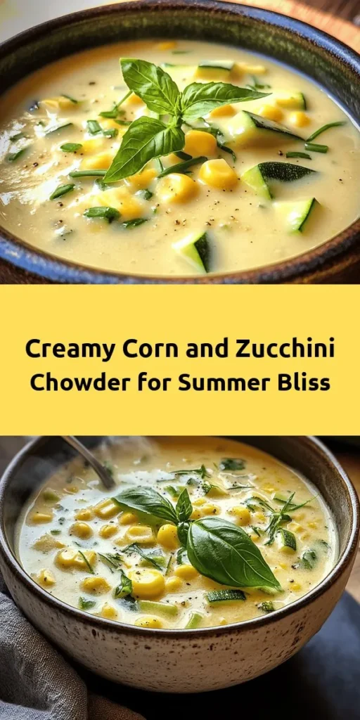 Dive into summer with this delightful Creamy Summer Corn and Zucchini Chowder! Packed with fresh corn, tender zucchini, and comforting potatoes, this chowder is a perfect blend of flavors. It's quick to prepare, taking just 35 minutes from start to finish. Whether you opt for heavy cream or coconut milk, this dish will be creamy and satisfying. Garnish with fresh basil or chives for an extra touch. Perfect for a light lunch or dinner!