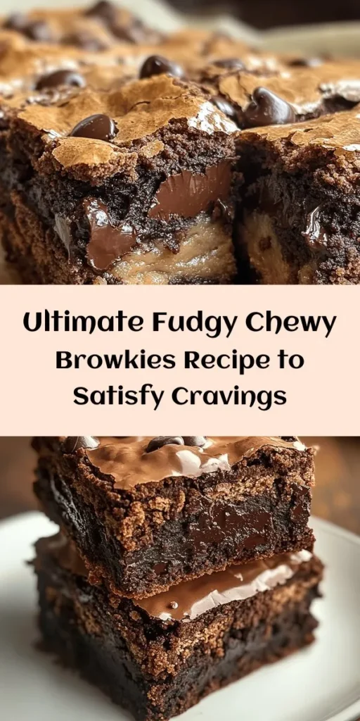Indulge in the ultimate dessert with these fudgy chewy browkies! Combining rich brownie and classic cookie layers, these treats are a chocolate lover's dream. With minimal prep and a total time of just 50 minutes, you’ll be enjoying delicious squares in no time. Perfect for parties, or just a sweet snack at home, this recipe blends gooey chocolate with the delight of cookie dough. Get ready to bake and satisfy that sweet tooth!