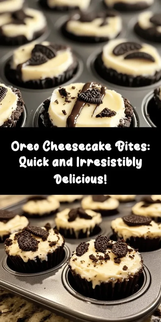 Indulge in these delightful Oreo Cheesecake Bites, perfect for satisfying your sweet tooth! With a simple crust made from crushed Oreos and a rich cream cheese filling, these treats are irresistibly creamy and packed with flavor. Topped with more Oreos and optional chocolate drizzle, they’re a crowd-pleaser for any occasion. Ready in just 30 minutes, make them for parties or a sweet snack at home. Enjoy this easy and delicious recipe!